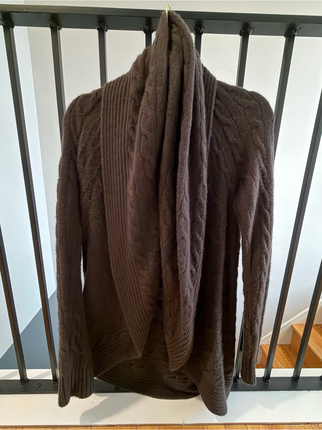 Ralph Lauren Black Label Cashmere Brown Cable Knit Open Cardigan